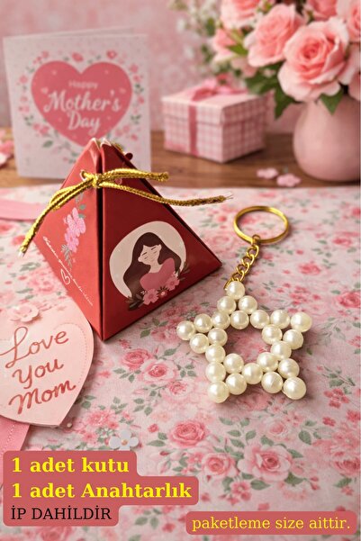 Emtory Home 1 Adet Kadınlar Günü Çiçekli Kutulu İnci Yıldız Anahtarlık - Kadı...