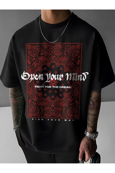 PENTHİLUS Unisex Open Your Mind Patterned Printed Oversized T-Shirt