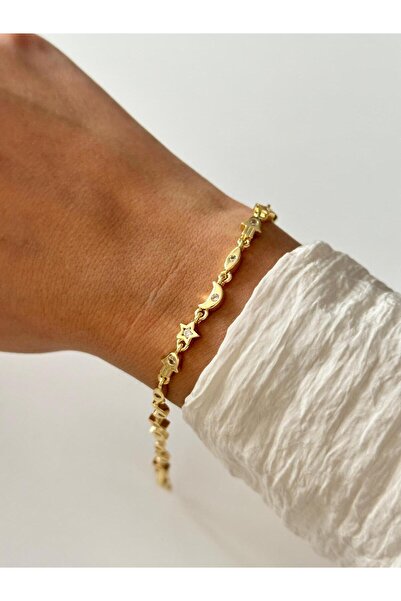 Charmist 14K Çelik Üzeri Altın Kaplama Zirkon Taşlı manifest Özel Seri Bileklik