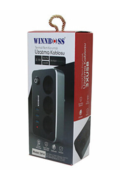 WINNBOSS -3421 TERMAL AKIM & KISA DEVRE KORUMALI (6LI PRİZ) (2+2 USB-TYPE-C) ...