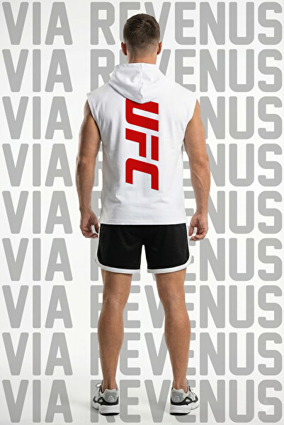 Vordevia Ufc Printed Hooded Sleeveless Sports T-Shirt and Piped Sports Shorts...