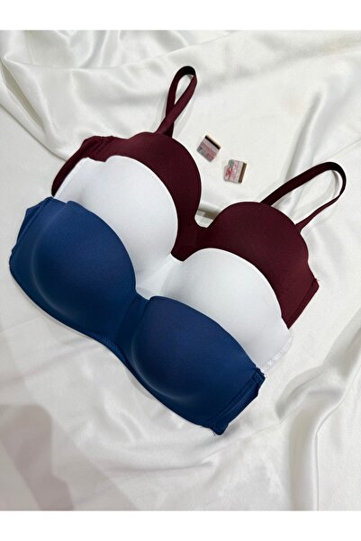 İNKO İÇ GİYİM 3-Piece Shaping / Sculpting Underwire Unpadded Bra (Burgundy-White-Navy Blue)