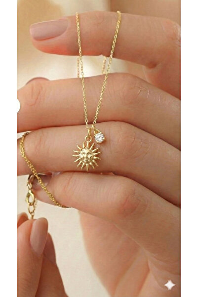 Aktemur Silver 925 Ayar Gümüş Taş Detaylı Minimal Güneş Kolye