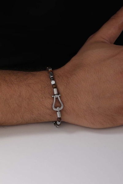 Ayno Men's Natural Stone Detailed Steel Clasp Bracelet
