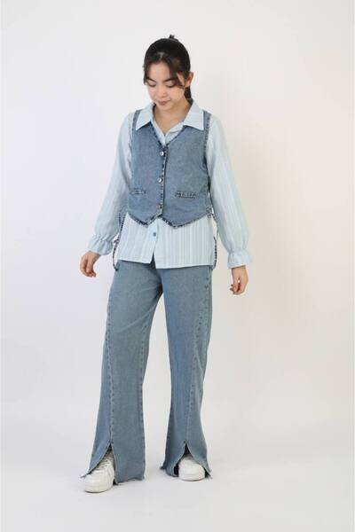 Erzani Kids 3-Piece Denim Set with Linen Shirt and Vest