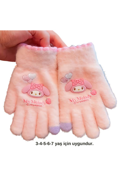 darko Kuromi Melodi Kışlık Kız Çocuk Eldiven Sıcak Tutan Yumuşak Kuromili Eld...