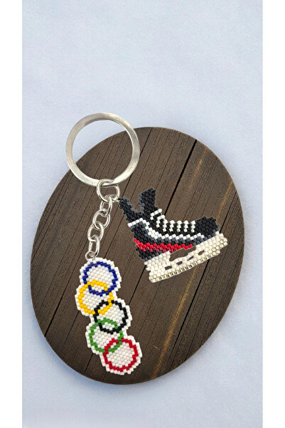 SEARD Miyuki Beads Handmade Olympic Flag and Ice Skating 2 Keychain/Bag Ornament