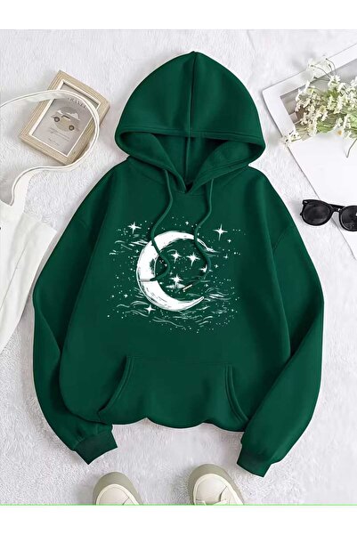 CLASSY.MODA Унисекс суитшърт с качулка с мотив на луната