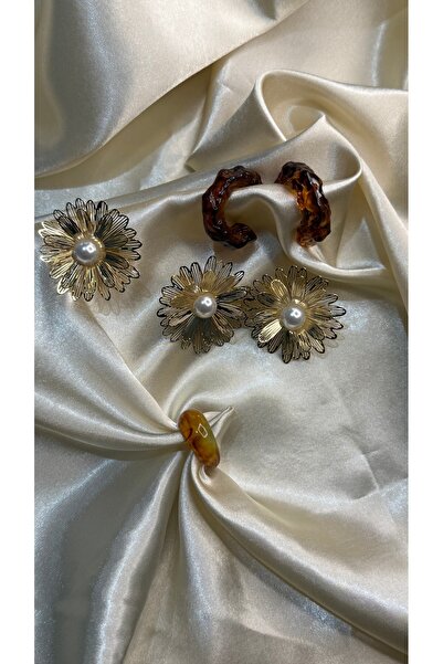 BUSİELLE JEWELRY Flower Earring Ring Set