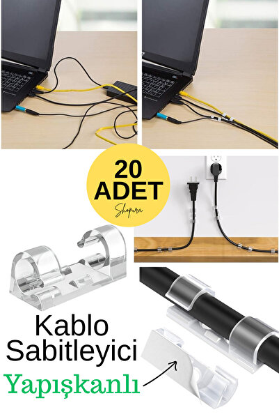 Shopura Yapışkanlı Kablo Toplayıcı 20 Adet Cam Kablo Tutucu Klips Kablo Gizle...