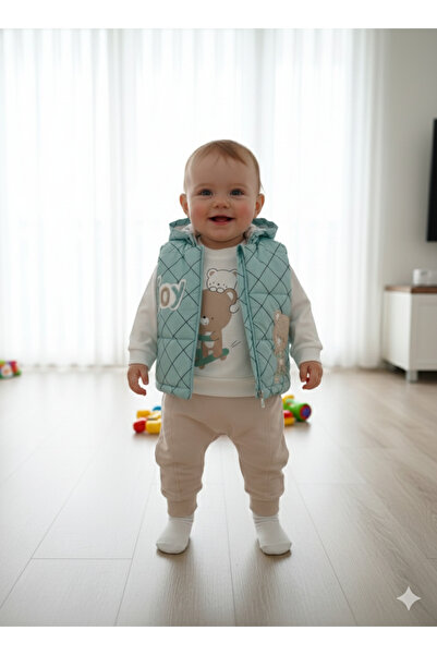 Baby hi Scoterli Bear Printed Inflatable Yel Vest Set with Shoulder Straps an...