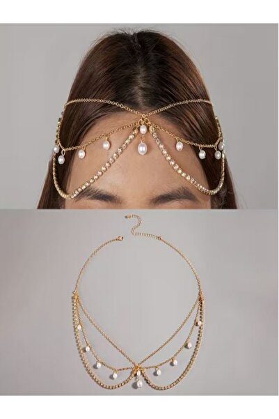 Alyas Aksesuar سلسلة شعر مرصعة باللؤلؤ والأحجار الكريمة - تاج العروس للخطوبة ...