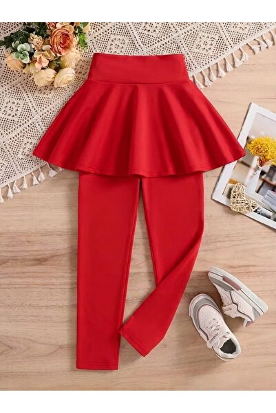 CARABO MODA Girls' High-Waisted Long Leggings Mini Flared Skirt