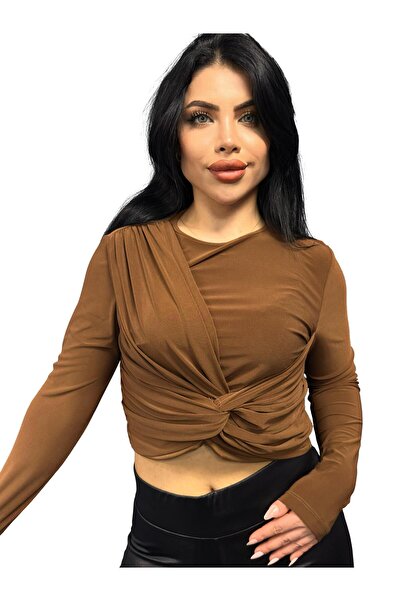 Cliff ön detaylı büzgü ve şeffaf detaylı dehşet bluz