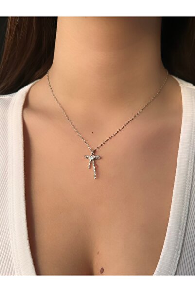 MODA Taşlı Fiyonk Tasarımlı Çelik Kolye