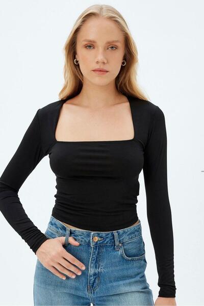 SEDA FİDAN BOUTIQUE Square Neck Blouse Black