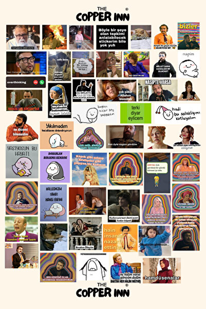 The Copper Inn 53 Adet Komik Mood Meme Mizah Sticker Set Türk Popüler Kültür Laptop Telefon Ajanda Çıkartma Etiket