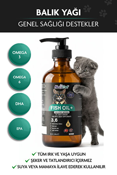 NEOCAT Kedi Balık Yağı, Norveç Somon ve Hamsi Yağı, Deri Tüy Göz ve Kalp Dest...
