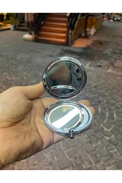 MT2025 GÜMÜŞ CEP MAKYAJ AYNASI METAL YUVARLAK