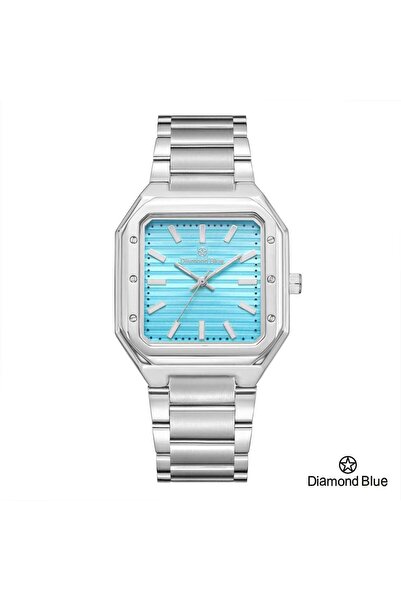 Diamond Blue Diamond Blue women's watch, silver bracelet and square blue dial, modern and elegant.