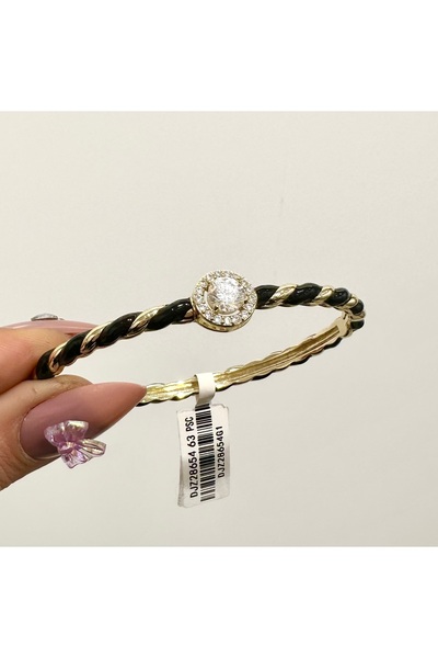 GLOW ACCESSORIES BAE سوار من الزركون والذهب الفاخر مع مشبك من الفولاذ الأسود