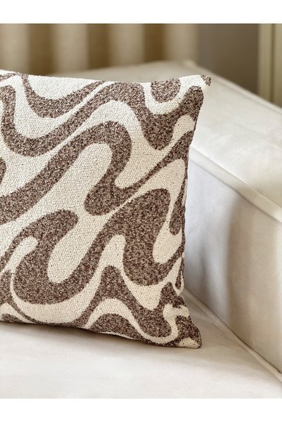 AYSA HOME DECOR Flow Wave Patterned Brown Single Throw Pillow Cover (45 X 45 cm)