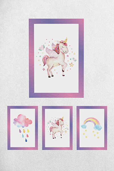 Mutluluk Atölyem A4 - 21x30 cm 3 Adet Unicorn Temalı Doğum Panosu Poster Kız ...