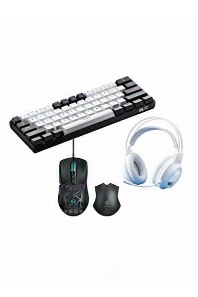 Hietech Kablolu Oyuncu Klavyesi RGB Mekanik Klavye Uyumlu T60wb + Oyuncu Mouse + Oyuncu Kulaklık
