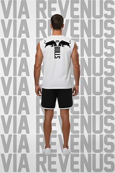Vordevia Gym Bulls Printed Black Sleeveless 100% Cotton T-Shirt and Piped Jersey Fabric Sports Shorts Combination Set