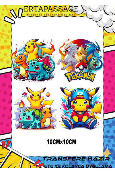 ErTaPassage Pokemon Desenli Ütü ile Yapışan Transfer Baskı, Tişört, Çanta İçi...