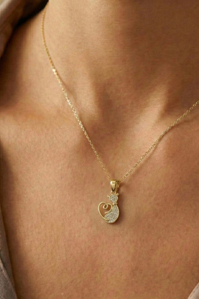 Baleno Concept 925 Ayar Kalpli Kedi Figürlü Kadın Gümüş Kolye