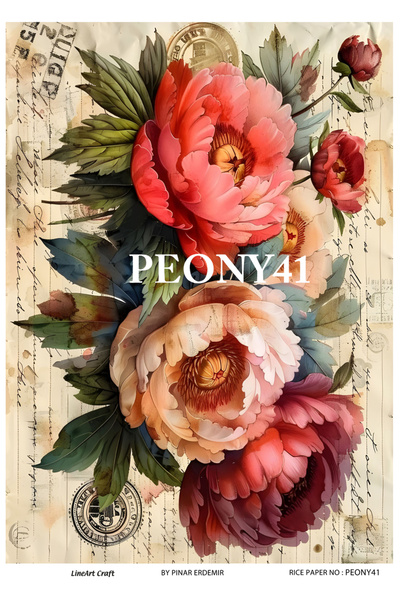 LİNEART Vintage Gül Deseni Pirinç Dekopaj Kağıdı No:PEONY39- 29x42cm