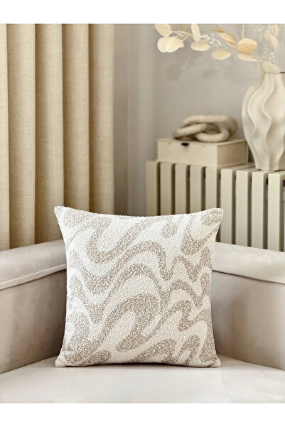 AYSA HOME DECOR Flow Wave Patterned Beige Single Throw Pillow Cover