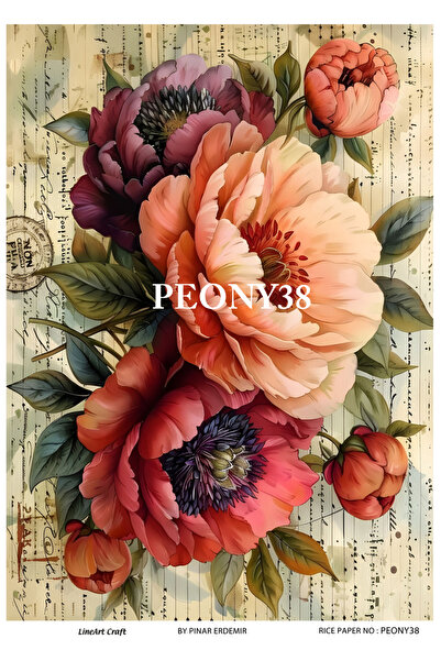 LİNEART Vintage Gül Deseni Pirinç Dekopaj Kağıdı No:PEONY38- 29x42cm