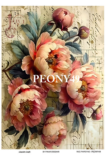 LİNEART Vintage Gül Deseni Pirinç Dekopaj Kağıdı No:PEONY49- 29x42cm