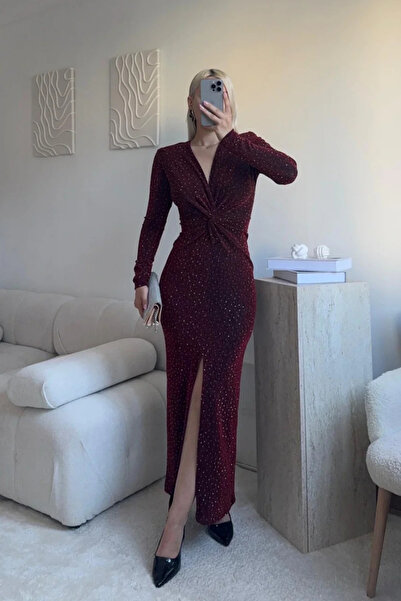 MARTYZ فستان ديب شق ستون بأزرار على الجهتين شق