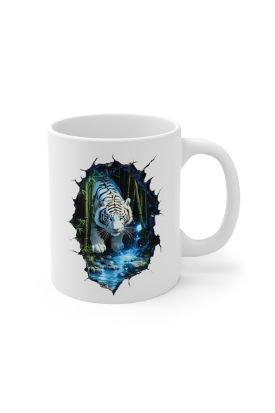 MRN Tasarım 3D Mug White Tiger Themed Special Design Porcelain Mug - Gift Mug