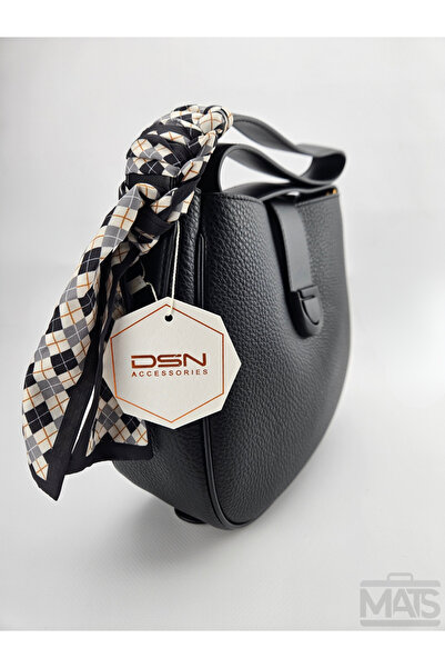 DSN Siyah Fular Aksesuarlı Sabit Ayarlanabilir Askılı Omuz Çantası