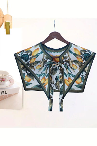 nurfemina Limon Desenli Akdeniz Esintili Omuz Şalı | "Citrus Blossom" Stil Lüks Fular Yaka
