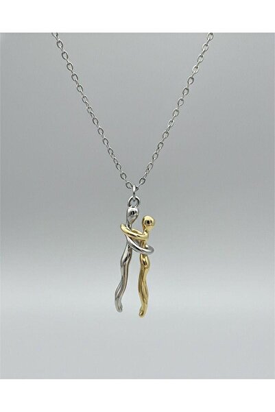 staınless steel Paslanmaz Çelik Birbirine Sarılan Çift Kolye, Yılbaşı - Sevgililer Günü - Hediyelik