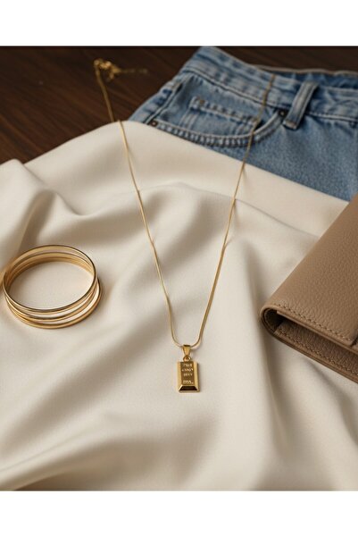 Şıkırtı Bijuteri Külçe model gold renk çelik kolye