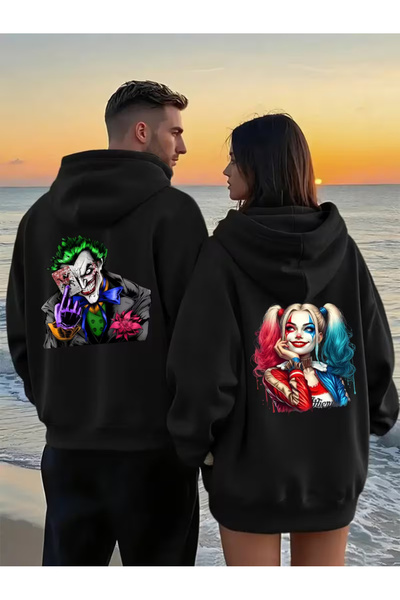 Zonsra Unisex Dear Couple Combination Jokerandharley Printed Hooded Sweatshirt