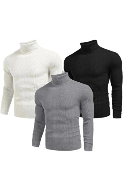 İNDİRİM MODAM 3-Piece Ribbed Knit Long Sleeve Corded Fabric Full Sleeve Stret...