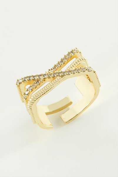ZERO LAND OZLSTOR خاتم مرصع بالزركون بثلاثة خطوط (223546) - أصفر