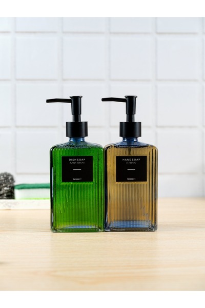 netteucuzluk 2-Piece 500 ml Countertop Glass Liquid Soap Dispenser for Kitchen (2Pcs Label)