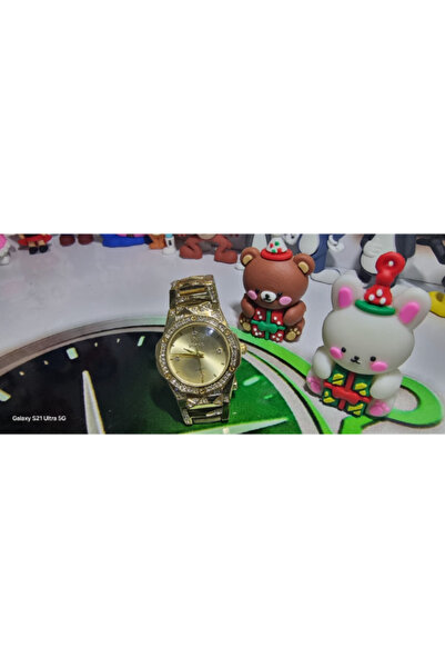 Time&Tech Women's Watch with Steel Strap and Stone Gold Color with Surprise Gift