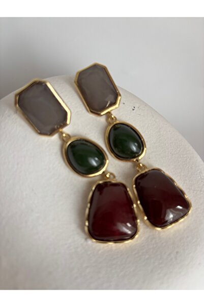 BHR AKSESUAR أقراط متدلية باللون الأخضر العنابي (7.3 سم)