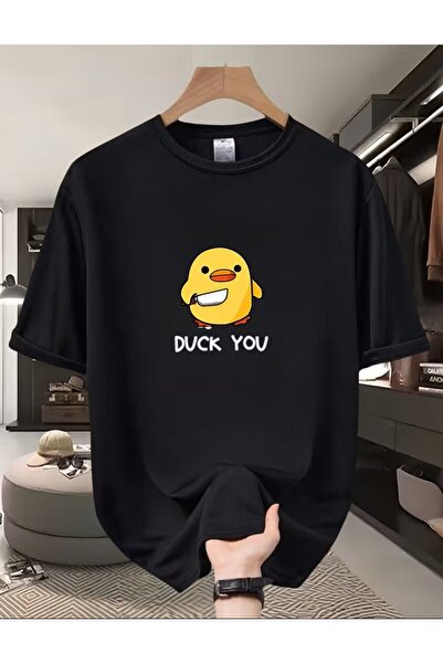 LELVANİ Tricou cu imprimeu cu rațe și textul „Duck You”