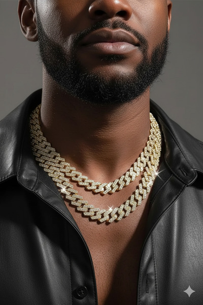 Goldwatches Taşlı Büyük Küba Zincir Kolye Gümüş - Gold Renk Çelik Kararmaz An...