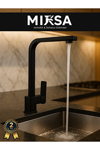 MİXSA LÜX SİYAH KARE Mutfak Eviye Bataryası, Musluğu, Ağır Gövde Kaliteli